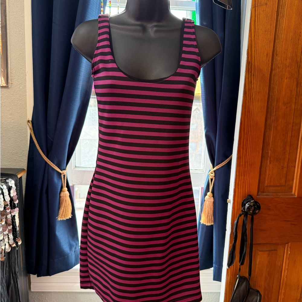 Poof Couture Pink and Black Striped Mini Dress